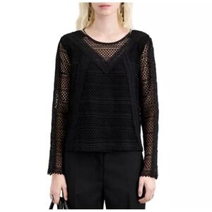 NWT The Kooples Sexy Black‎ Lace V Neck Long Sleeve Top Size 2 $315 Designer
